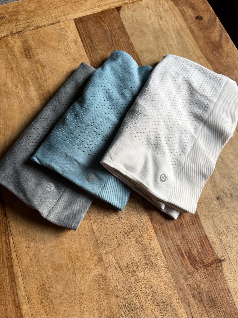 lululemon athletica Women’s Long Sleeve Seamless Tops - White, Light Blue, Gray